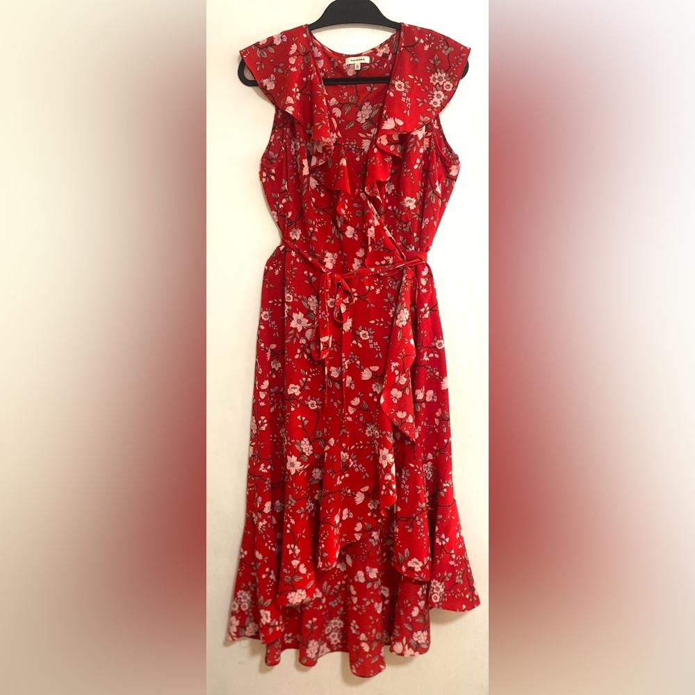 Max Studio Patterned Ruffle Wrap Mide Dress
